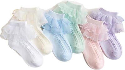 Schattige Ruffle Sokken voor Peuters (6 Paar), Diverse Kleuren, Geschikt voor 1-3 Jaar, Comfortabele en Ademende Sokken