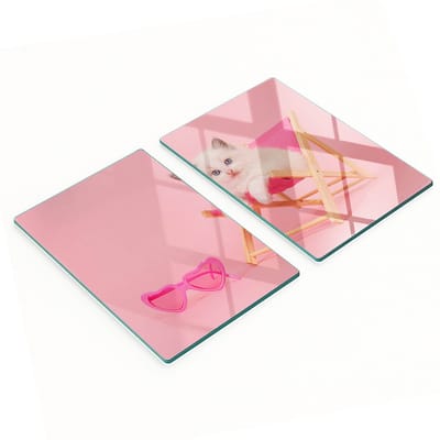 Decoratieve glazen snij- en serveerplanken Cat Deck 2x40x52 cm