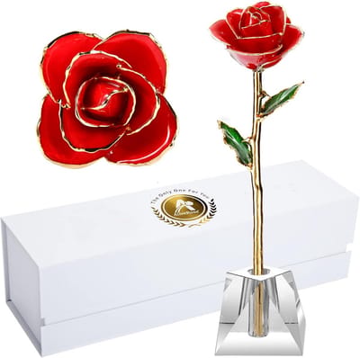 Gouden Roos - Echte bloem - Cadeau geven - Met kristallen - 34 cm hoog - Goudkleurig