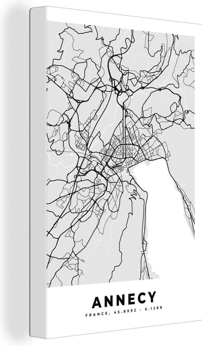 Canvas Schilderij Annecy – Plattegrond - Frankrijk – Kaart – Stadskaart - 20x30 cm - Wanddecoratie