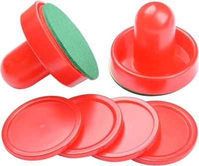 Set van 2 Air Hockey Pushers met 4 Vervangende Rode Pucks voor Spellen en Tafelplezier