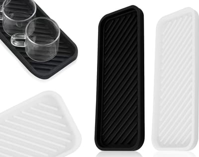 Siliconen Afvoer Matten Set van 2 - Keuken en Badkamer Organizer voor Sponsen en Keukengerei (Zwart + Wit)