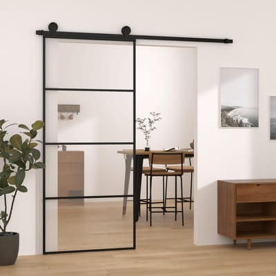 vidaXL - Schuifdeur - met - beslag - 90x205 - cm - ESG-glas - en - aluminium