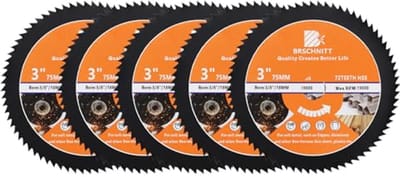 HSS Cirkelzaagblad 3 inch - 72 Tanden voor Hout, Kunststof en Metalen - Set van 5 Stuks - 10 mm Boring