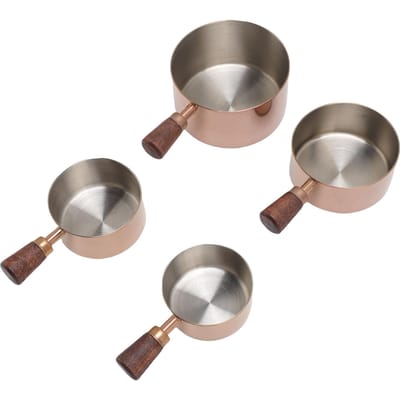 4 pièces Tasse à mesurer en acier inoxydable Empilable Tasses à condiments Tasses à sauce à tremper avec manche court en bois pour café gray