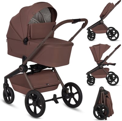 Lionelo Freya 3in1 Kinderwagen Set – Reiswieg, Wandelwagen & Astrid i-Size Autostoel (40–87 cm) –Premium - Vanaf Geboorte tot 22 kg – PU-Wielen met Vering – Omkeerbare Zitting – UPF50+ Kap