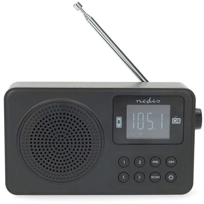 Nedis FM-Radio - Draagbaar Model - FM - Accu gevoed / USB Gevoed - Digitaal - 2 W - Schermdiagonaal: 1.77 " - Zwart-Wit Scherm - Bluetooth - Koptelefoonoutput - Zwart