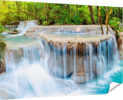 Gards Tuinposter Waterval in het Bos in Thailand - 180x120 cm - Tuindoek - Tuindecoratie - Wanddecoratie buiten - Tuinschilderij