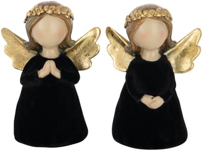 J-Line figuur Engel - polyresin/fluweel - zwart - small - 2 stuks
