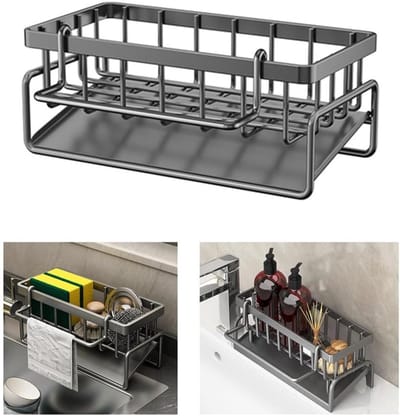 Praktische en Stijlvolle Organizer voor de Keukenspoelbak - Ruimtebesparende Sponshouder en Keukenaccessoire in Zwart