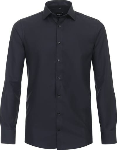 VENTI modern fit overhemd - structuur - zwart - Strijkvriendelijk - Boordmaat: 36