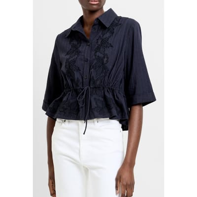 French Connection Barnet Cotton Striped Shirt Navy Maat: XS | Blouses Outlet | Dames | Blauw