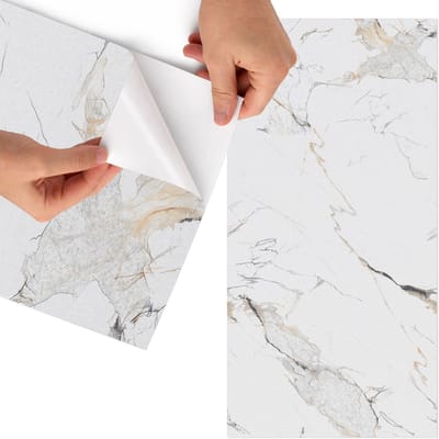 Tulup Meubelfolie - Marmertextuur Meubelfolie - 65x130 cm - Wit Meubelfolie - Decoratiefolie - Minimalist Meubelfolie - Meubel Wrap Folie - Woonkamer decoratie - Texturen