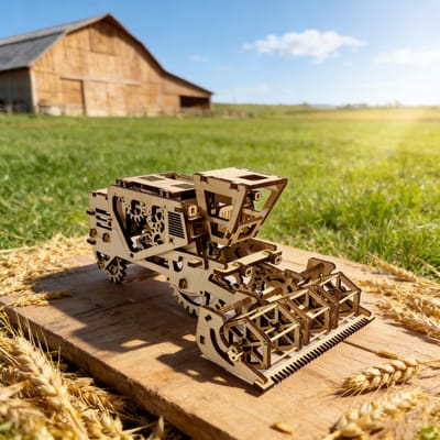 1 Houten 3D Puzzel Maaidorser DOE-HET-ZELF Houten Assemblage Miniatuur Fantasierijke Vakantie Decoratie Cadeau Perfect Ideaal voor Gezinsassemblage beige