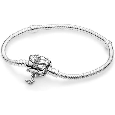 Nieuwe 925 Sterling Zilveren Moment Wildflower Meadow Floral Butterfly Snake Chain Armband voor Populaire Bangle Bead Charm Diy Sieraden 17cm