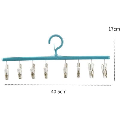 8 Haken Plastic Kledingdroogrek Winddicht Kledingrek 8 Clips Sokken Wasrek Hanger Ondergoed Sokken Houder blauw