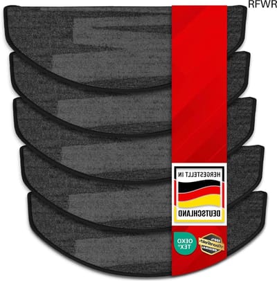 RFWR® Trapmatten voor binnen, Zelfklevend en Antislip, Halfrond Zwart, 15 Stuks, 65 x 23,5 cm