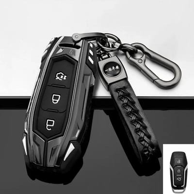 Voor Ford Focus 4 St Mondeo 5 Mk5 Mustang F-150 Explorer Edge Fiesta Kuga Mk3 4 Leer Zink Auto Sleutelhoes Cover Shell Accessoires gray