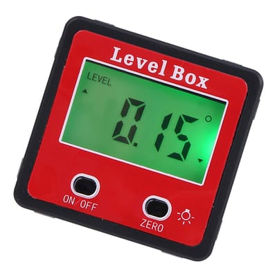 Digitale Hoekmeter Inclinometer – Grote LCD-Display – Magnetische Basis – Hoge Nauwkeurigheid ±0,01° – Meetbereik 4×90° – IP54 Waterdicht – Mini Waterpas Gereedschap – Rood
