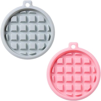 Een set van 2 siliconen wafelvormen, muffinvormen, wafelijzervormen, chocoladevormen, snoepvormen en zeepvormen, in grijs en roze (rond: 9,7 x 9,7 x 1 cm).