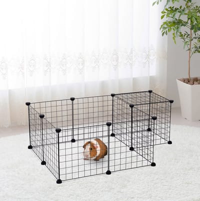 Wishdor - Freilaufgehege voor kleine dieren - Modulair metalen gaaspaneel - Flexibel gebruik - Voor binnen - Metaal en kunststof - Zwart - 106x73x36 cm