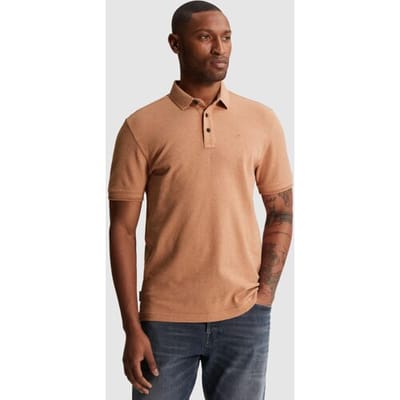 Cast Iron oranje heren polo   Rib kraag   Regular fit   Structuur patroon   Knoopsluiting   Duurzaam   Korte mouw Oranje M