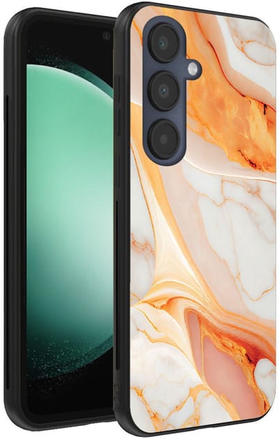 Smartphonica Telefoonhoesje Geschikt voor Samsung Galaxy S23 FE met marmer opdruk - TPU backcover case marble design - Oranje geschikt voor Samsung Galaxy S23 FE