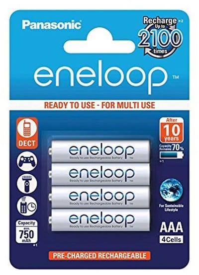 Oplaadbare AAA NiMH-accu's - 4 Stuks, 750 mAh, 2100 Laadcycli, Hoog Vermogen
