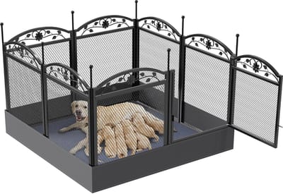BingoPaw hondenbox - grote werpkist voor huisdieren met waterdichte vruchtbaarheidsmat - binnen/buiten zwart (126x126x80cm)