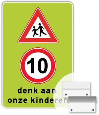 Bord denk aan onze kinderen - Weerbestendig Aluminium - 40x60 cm - Bevestiging: Met muur-/ wandmontage beugels