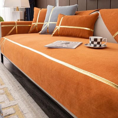Moderne stevige bankhoezen voor de woonkamer Gouden leren lijn zitkussen Luxe hoek L-vormige meubels Bankhoezen Handdoeken 70x70cm 1pcs