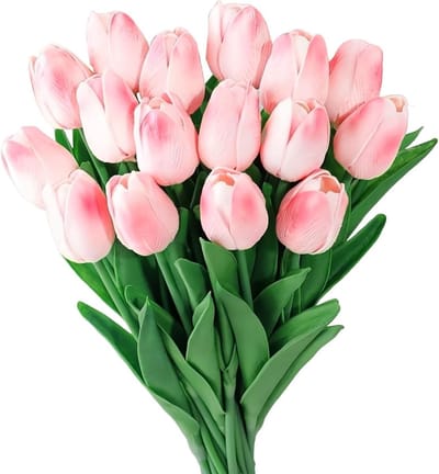 15 Stuks Kunstmatige Tulpen 34 cm - Real Touch Latex Bloemen voor Bruiloft, Thuisdecoratie en DIY Projecten (Roze)