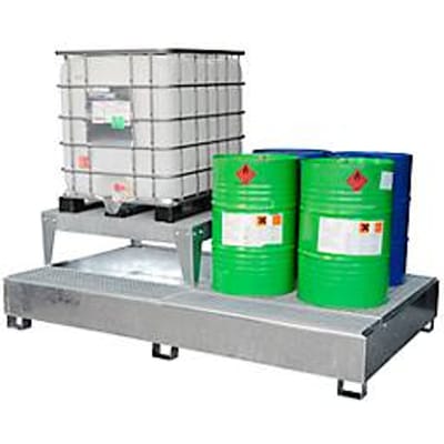 IBC-opvangbak CEMO GS2 AB2, staal, 1000 l opvangvolume, gelakt, met 2 vulschragen, L 2680 x B 1255 x H 810 mm