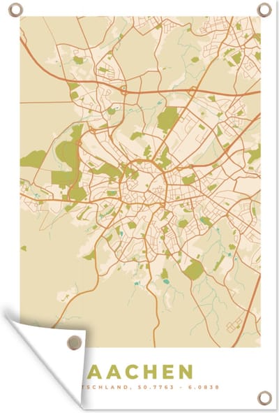 Muurdecoratie Kaart - Vintage - Aachen - Plattegrond - Stadskaart - 120x180 cm - Tuinposter - Tuindoek