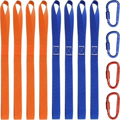Spanbanden, nylon riemlussen 2,5 cm × 40,5 cm met 4 stuks draaibare karabijnen, dubbele lus riem, zachte lus spanbanden belastbaarheid 1000 kg voor motorfiets auto camping draagvermogen