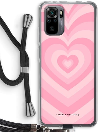 Case Company® - Hoesje met koord geschikt voor Xiaomi Redmi Note 10 Pro hoesje met Koord - Hart Roos - Telefoonhoesje met Zwart Koord - Bescherming aan alle Kanten en Over de Schermrand