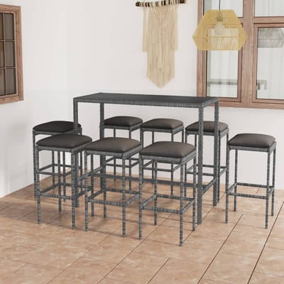 vidaXL - 9-delige - Tuinbarset - met - kussens - poly - rattan - grijs