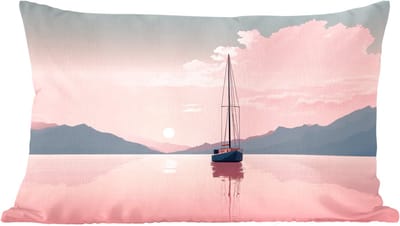 Sierkussens - Kussentjes Woonkamer - 60x40 cm - Zeilboot - Roze zee - Zonsondergang - Bergen