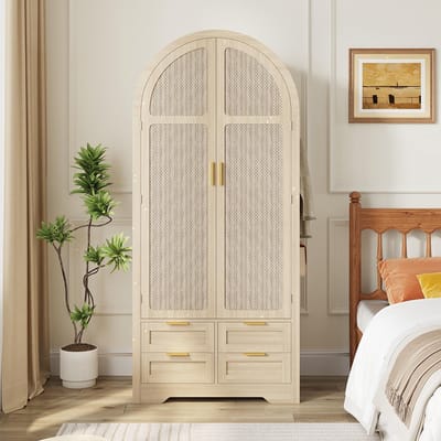 BLACKCOLORS Moderne kast met gebogen deuren, royale opbergruimte, met kledingroede en laden, luxe kast, geschikt voor slaapkamers en hallen