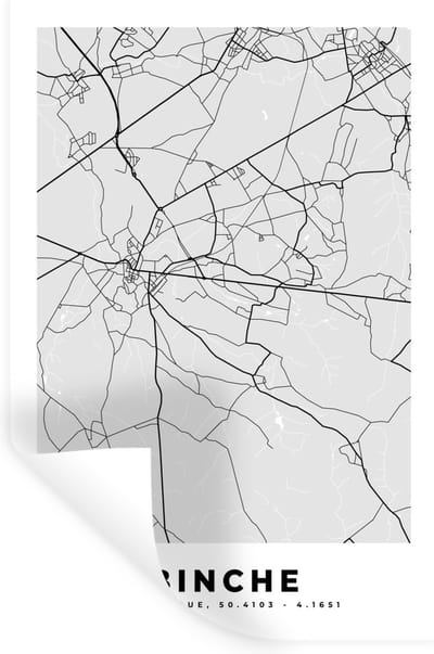 Muurstickers - Sticker Folie - Zwart Wit – België – Plattegrond – Stadskaart – Kaart – Binche - 20x30 cm - Plakfolie - Muurstickers Kinderkamer - Zelfklevend Behang - Zelfklevend behangpapier - Stickerfolie