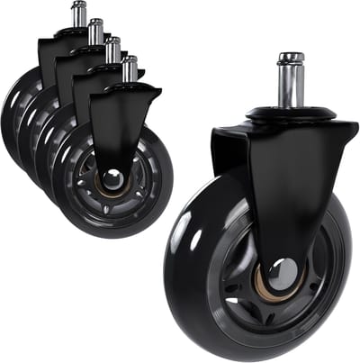 Stoelwielen Set - Vloerwielen Bureauwiel - Vloer Beschermen - Zachte Rubberlaag - 5 Stuks - Zwart