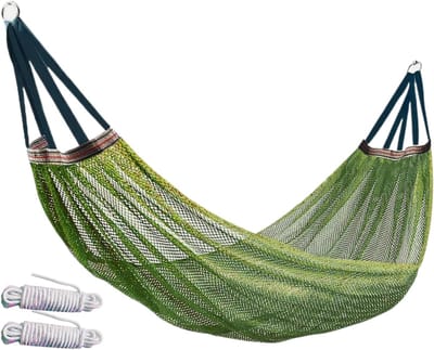 Buiten Hangmat - Net Hangmat - Ontspannen Buiten - Ademend Lichtgewicht - 260 x 130 cm - Legergroen