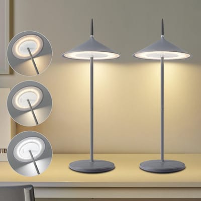 NETTLIFE Tafellamp LED - USB oplaadbaar - 2 Stuks - grijs - draadloze Buitenlampe - Touch Dimbaar - 1800mhA - Modern Bedlamp - voor Binnen en Buiten - IP44 Waterdicht - voor balkon | tuin | eettafel | camping