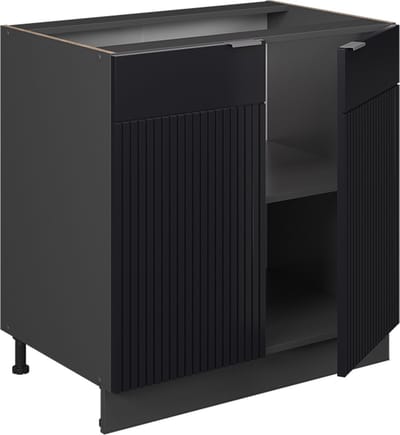 Vicco Keukenonderkast Fame-Line, Zwart gestreept/Antraciet, 80 cm goudkleurig eiken werkblad