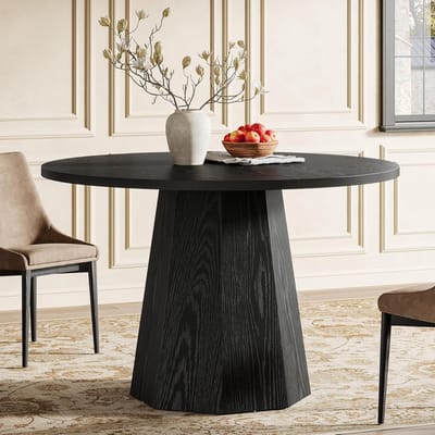 Tribesigns Ronde Eettafel - Keukentafel met Stabiel Schuin Onderstel - 118 X 118 X 76 cm - Eetkamertafel Voor 4 Personen - Moderne Eettafel - Zwarte
