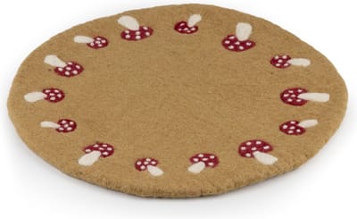 Onderzetter 35cm Beigebruin - Vilt Fairtrade - Paddestoelen Rood&Wit- xxcm - Homedeco