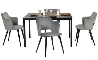 Eetkamerset - 5-delig Uitschuifbare tafel - Zwart en lichtgrijs