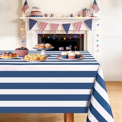 Marineblauw Gestreept Rechthoekig Tafelkleed voor Tafeldecoratie Herbruikbaar Keuken Eettafelkleed voor Feestdagen Vaderdag Feestdecoratie 90x140cm beige