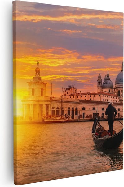 Artaza Canvas Schilderij Zonsondergang - 40x50 cm - Wanddecoratie Skyline - Muurdecoratie Venetië - Kamer Accessoires Boot