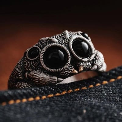 Retro Zwarte Agaat Springende Spin Ring Voor Vrouwen Creativiteit Overdreven Dier Open Mond Verstelbare Ringen Bedel Sieraden Cadeau brown
